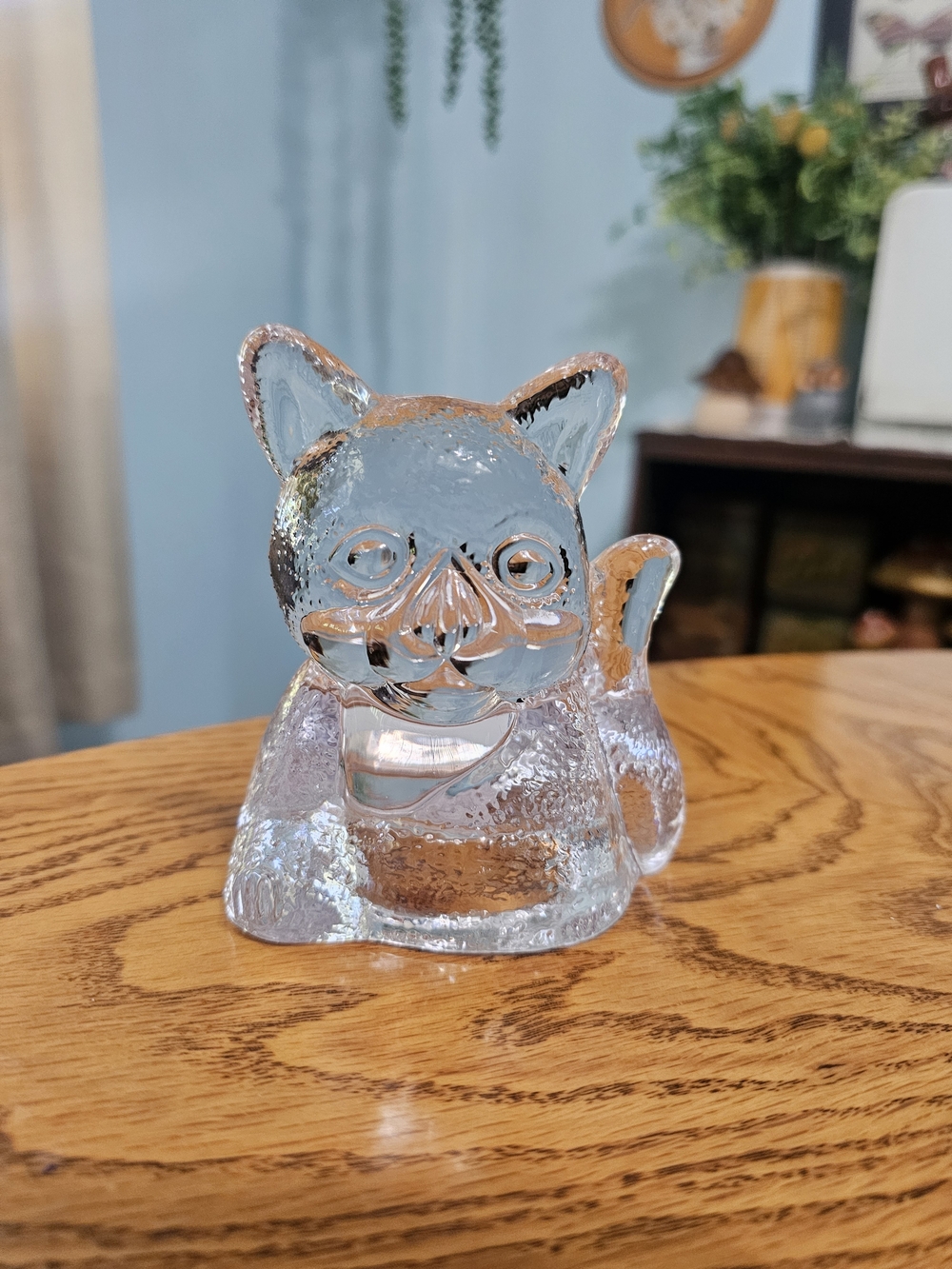 Vintage PartyLite Textured Clear Glass Cat Votive Candle Holder Grandmacore